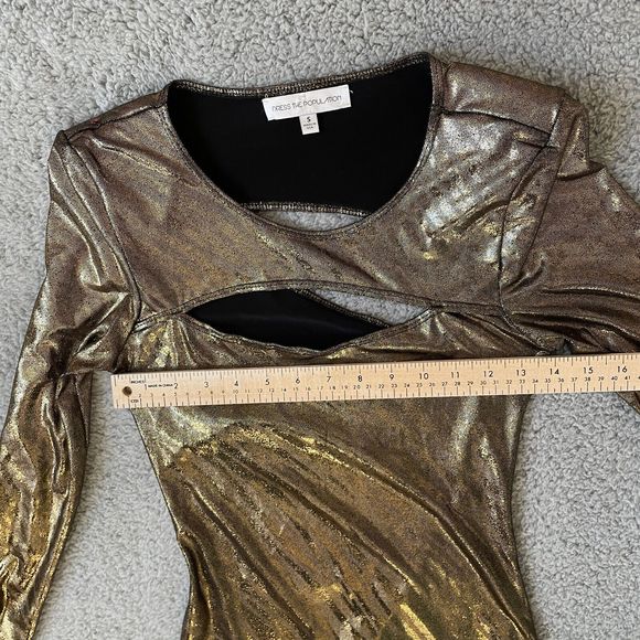 Dress The Population Mini Dress Women Small Gold Metallic Cyberpunk Futuristic - Picture 7 of 13